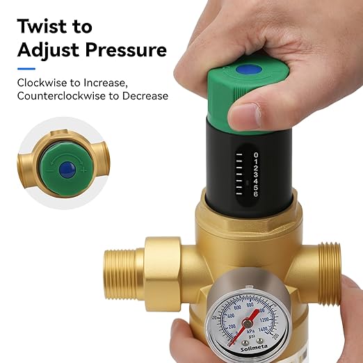 Solimeta Spin Down Sediment Filter with Pressure Reducer and Pressure Gauge, 50/100 Micron Precision, 3/4" NPT