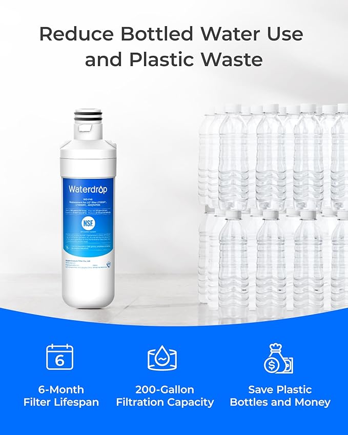 Waterdrop LT1000PC ADQ747935 Refrigerator Water Filter and Air Filter, Replacement for LG® LT1000P®, LMXS28626S, LFXS26973S, LFXS26596S, LFXS28596S, ADQ74793501, ADQ74793502 and LT120F®, 2 Combo