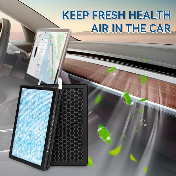 Model 3/Y Cabin Air Filter Compatible with Te sla Model 3 Model Y Accessories 2016 to 2023 Version, HEPA Air Filter Replacement with Activated Carbon (2 Pack)
