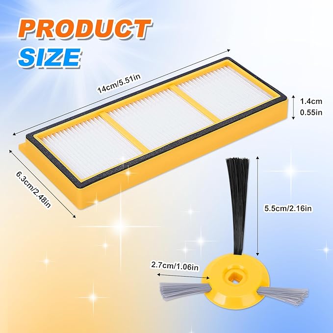 Replacement Parts Side Brushes Pre Motor Filters for Shark ION Robot RV750 RV720 RV755 750 720 Robotic Vacuum Cleaner Replacement Parts Replace RVFFK700 & RVSBK700 (2 filter + 4 brush)