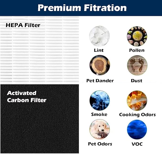 Goodsby 2 Pack Replacement H13 True HEPA Filters Pack for Coway Air Purifier AP1512HH AP-1512HH-FP AP-1518R AP-1519P and Airmega 200M, 2x True HEPA Filters and 8x Activated Carbon Pre Filters (2)