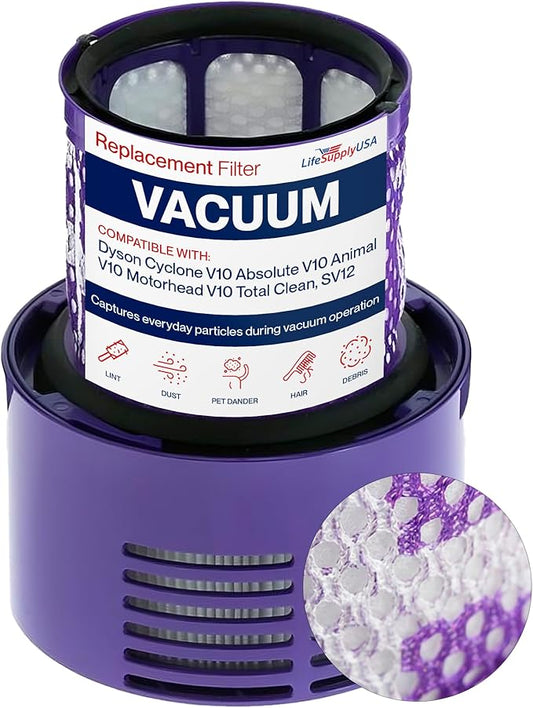 HV10 Vacuum Filter Replacement Compatible with Dyson Cyclone V10 Absolute V10 Animal V10 Motorhead V10 Total Clean, SV12 Vacuum Cleaners, 969082-01 by LifeSupplyUSA