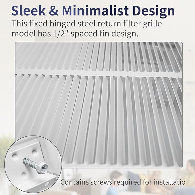 16"W x 16"H [Duct Opening Size] Steel Return Air Filter Grille - Removable Face/Door for 1 inch Filters -HVAC Vent Cover Grill - White [Outer Dimensions: 18 5/8"W X 18 5/8"H]