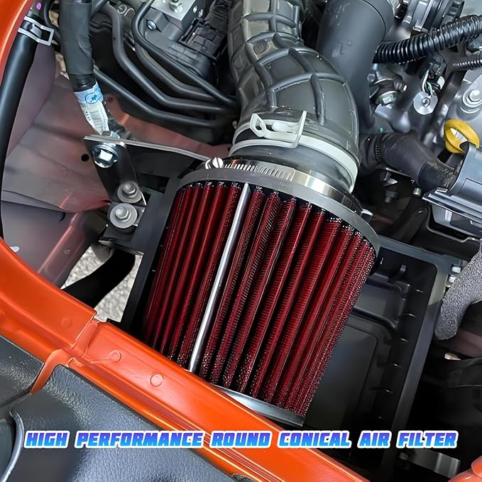 Clamp-On Car Air Intake Filter, 3 In/3.5 In/4 In Three Different Size High-Flow Washable Vehicle Air Cone Filter Cleaner, Round Tapered Auto Cool Cleaner Replacement, Universal Fit (Red)