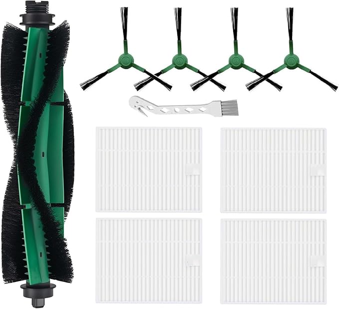 ANBOO Replacement Parts Compatible with iRobot Roomba Essential 105 Y0140 Y0110 Q0120 Q0520 Q011 Vacuum Cleaner, 1 Roller Brush, 4 Hepa Filters, 4 Side Brushes, 1 Cleaning Brush