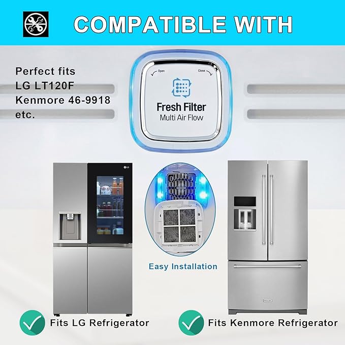 LT120F Refrigerator Air Filter Replacement 6 Pack for LG Kenmore, Compatible with ADQ73214402 ADQ73214403 ADQ73214404 ADQ73334003 ADQ73334008 - Odor Remover Fresh Air Filter