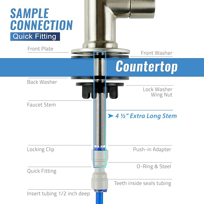 iSpring GA3-BN Drinking Water Faucet with 3/8" Connector, Heavy Duty Lead-Free Reverse Osmosis Faucet for RO System, Non-Air Gap 100% Stainless Steel RO Faucet, Brushed Nickel Finish