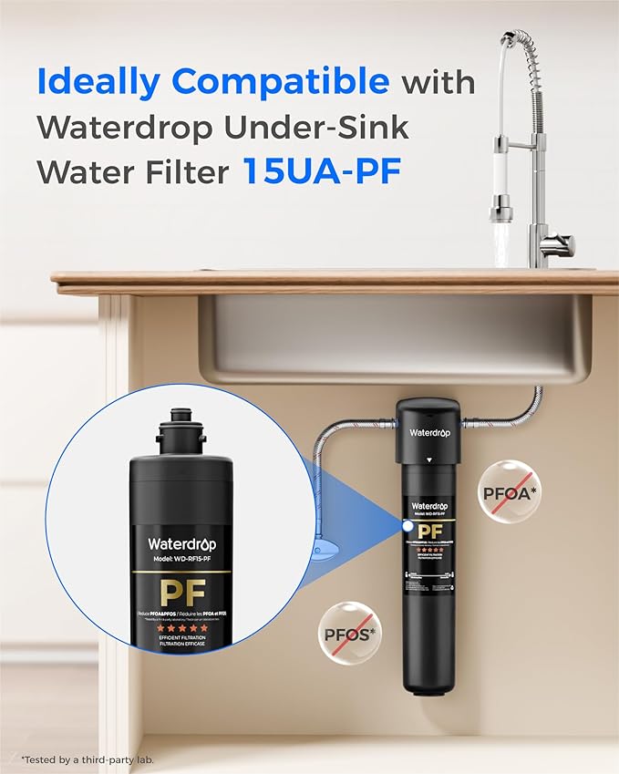 Waterdrop RF15-PF Replacement Filter Cartridge for 15UA-PF Under Sink Water Filter, Reduces 𝐏𝐅𝐀𝐒, 𝐏𝐅𝐎𝐀/𝐏𝐅𝐎𝐒, Chlorine, Bad Taste & Odor, 6 Months