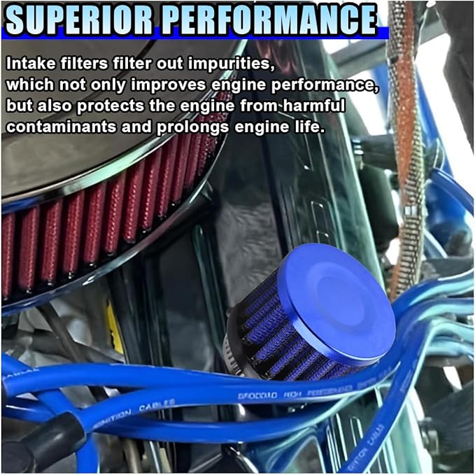 1" Car Air Intake Filter, 25mm Auto Crankcase Cold Air Filter Cleaner with Adjustable Clamp, Universal Vent Valve Cover Breather for Car, Motorcycle (Blue)