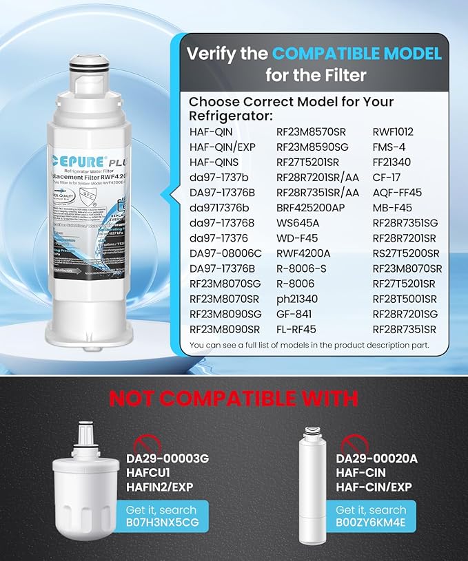 ICEPURE PLUS DA97-17376B NSF/ANSI 53 & 42 Certified Remove Lead Refrigerator Water Filter, Replacement for Samsung HAF-QIN/EXP, DA97-08006C, RS22T5201SR, RF28R7201SR, RF28R7351SG RF32CG5400SR, 2PACK