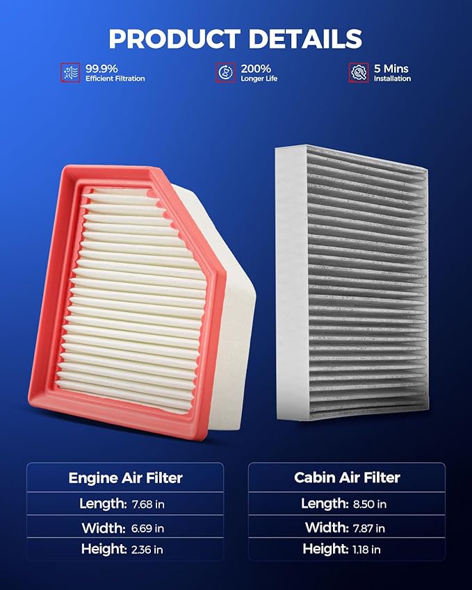 KAX Engine & Cabin Air Filter Kit, Replacement for Mitsubishi Outlander 2022 2023 2024 2025, Replace# CA12967 CF10140