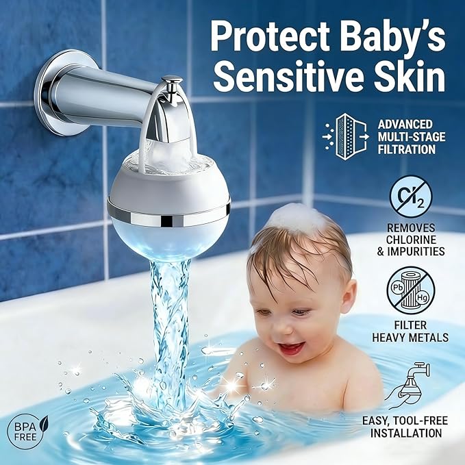 Bath Filter for Tub Faucet,Bathtub Kinder Water Filter,3000 Gallons,Hard Water Softener,Remove Chlorine and Fluoride to Improves Skin, Hair and Nails Condition, Glossy White