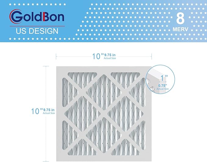 10x10x1 Air Filter 6 Pack MERV 8 MPR 700 FPR 5- GoldBon AC Filter USA Design- Electrostatic Pleated Air Conditioner HVAC AC Furnace Filters for Pollen, Smoke,Pet Dander
