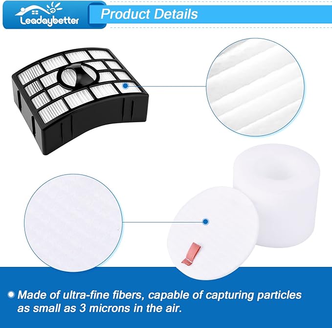 Leadaybetter NV752 AZ1002 Filter Replacement for Shark Rotator Powered Lift Away Vacuum AZ1002 NV650 NV651 NV652 NV750 NV750W NV751 NV752 AX950 ZU632 AX950 AX951 AX952, Replaces Parts XFF650 & XHF650