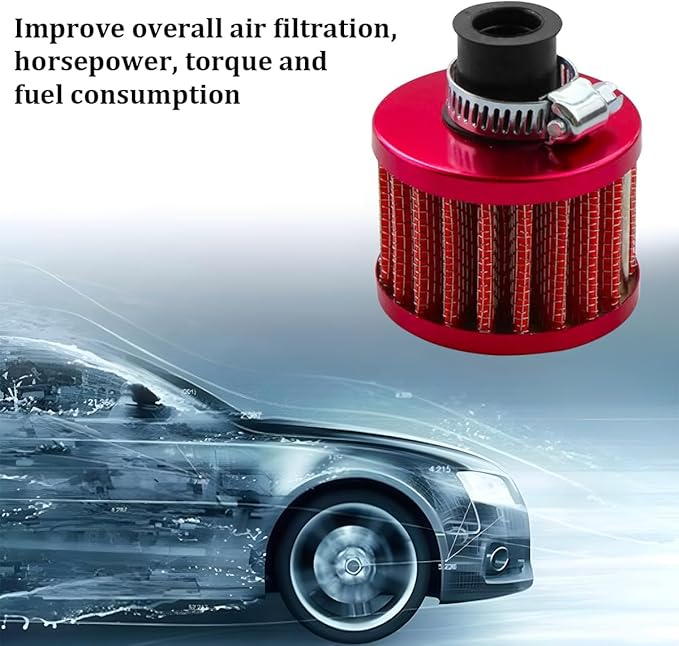 212cc Air Filter Valve Cover Breather, 12mm Inlet Mini Car Cold Air Intake Filter Cleaner, Crankcase Breather for Mini Bike Go Kart, Compatible with 196cc 6.5hp CT200U BT200X (Red)