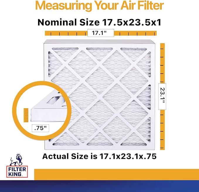 Filter King 17.5x23.5x1 Air Filter (MERV 13) (12-Pack) Dust & Allergy Control AC Furnace Filters, MADE IN USA, HVAC, Pleated, Electrostatic (Actual Size: 17.1 x 23.1 x .75)