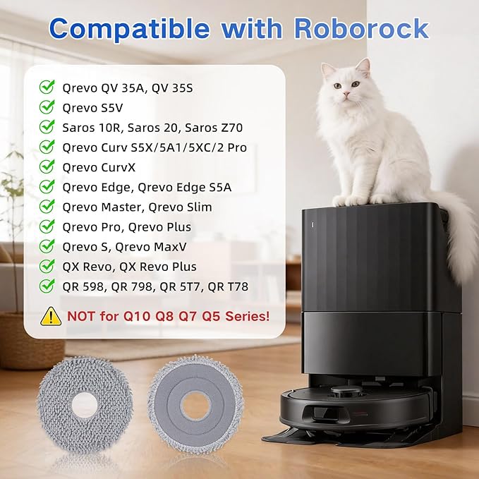 VIEWALL 8 Pack Mop Cloths for Roborock Qrevo QV 35A/35S/S5V/Q Revo S/Pro/Master/Plus/Curv/S5X/Edge/S5A/QX Revo/Saros 10R/20 Series Vacuum Cleaner, Microfiber Washable Mop Pad Replacement Accessories