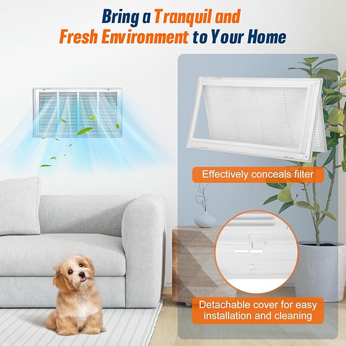Fancat Return Air Filter Grille for 24x12 Ducts, Steel Vent Cover Grille with Removable Door for 1“ Filters | Suitable for Sidewall & Ceiling | White Coating | Outer Size: 26 5/8" W x 14 5/8" H