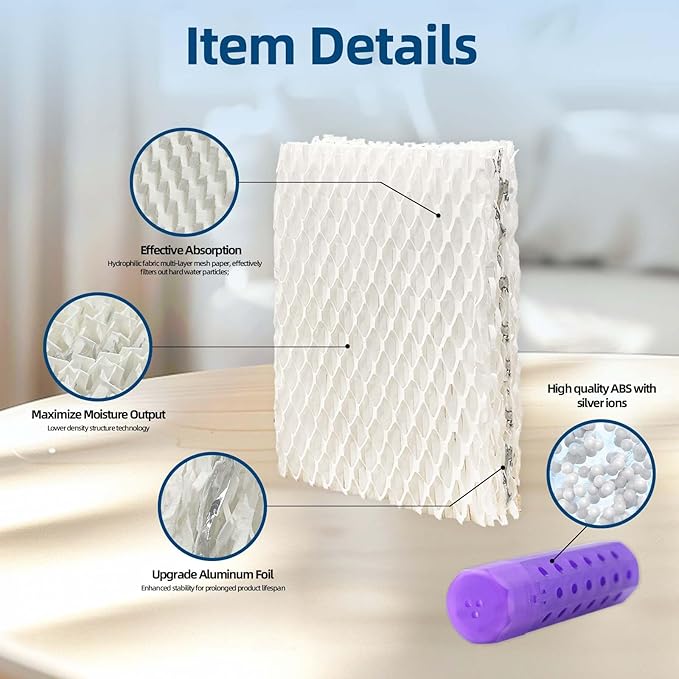 6 Pack WF813 Humidifier Filters Replacement for Equate Eqwf813 Eq-2119-Ul, Relion RCM-832 RCM-832N, ProCare PCCM-832N Cool Mist Humidifier Replacement Filter with 2 Pack Humidifier Tank Cleaners