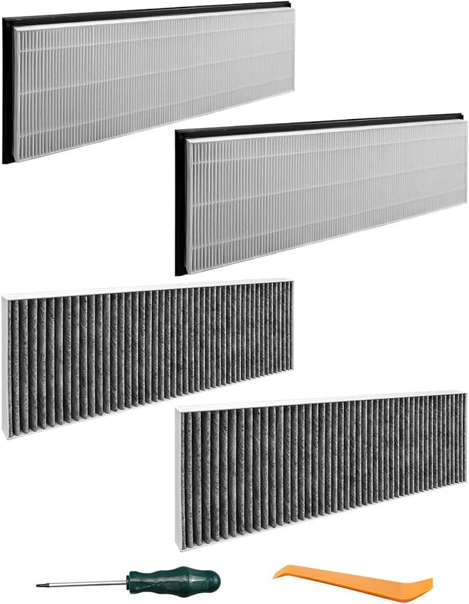 Cabin Air Filter Air Intake Filter Fit for Tesla Model Y 2020 2021 2022 2023 2024 Replace 1658375-00-A 1658376-00-A, Air Intake Set with Activated Carbon With Screwdriver and Pry Plate, 4 Pcs