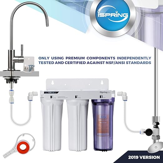 iSpring US31 Classic 3-Stage Under Sink Water Filtration System & F6CTO Prefilters for US31 and Standard Reverse Osmosis RO Water Filter Systems 1-Year Replacement Supply Filter Cartridge Pack Set