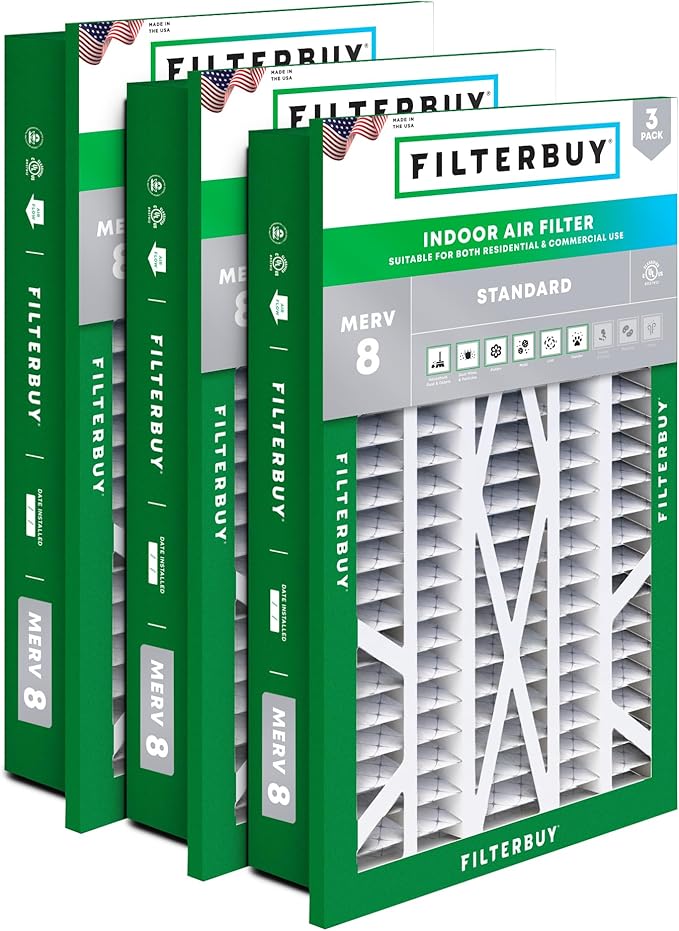 Filterbuy 20x30x5 Air Filter MERV 8 Essential Dust & Allergy Defense (3-Pack), Electrostatic Pleated HVAC AC Furnace Filters Replacement for Honeywell Return Grille (Actual Size: 18.38 x 28.63 x 3.69)