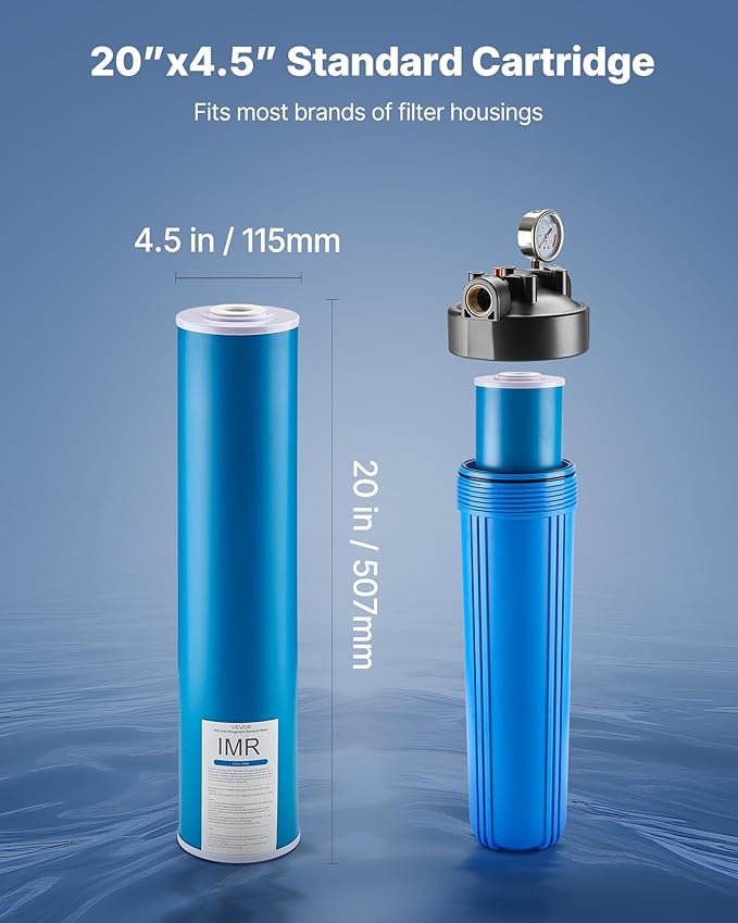 VEVOR Whole House Water Filter Replacement Cartridge, 4.5" x 20" Iron & Manganese Reducing Replacement Filter for 3-Stage Whole Home Water Filtration System, Reduce Chlorine, Bad Taste, Odor