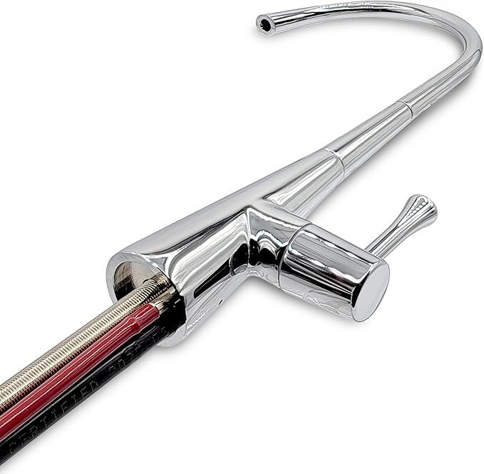 Metpure Airgap 3-Port Brass RO Faucet for Reverse Osmosis Drinking Water Systems. Features Pre-Installed Drain Tubes, Contemporary Design. Includes Wrench and Adapters. (Chrome)
