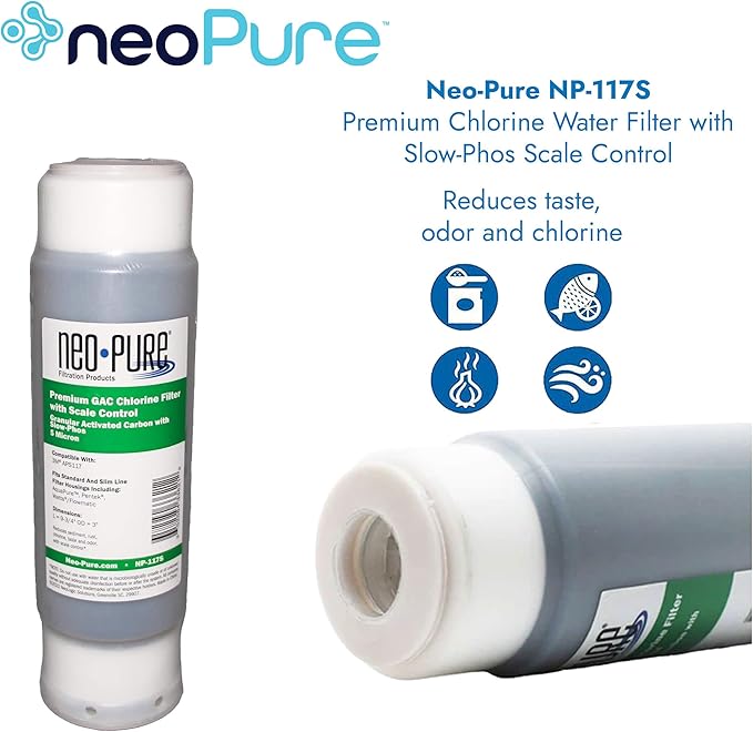 Neo-Pure NP-117S Chlorine Taste and Odor Reduction Water Filter Cartridge with Phosphate Scale Control – Compatible with 3M Aqua-Pure APS117 Systems – 2-Pack