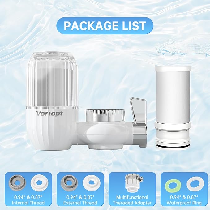 Vortopt Water Filter for Sink Faucet,Faucet Water Filter NSF Certified,400 Gallon Capacity,Activated Carbon,Reduces 99% Chlorine and Odor,3-6 Month Lifespan,T4 CTO,a filter element.