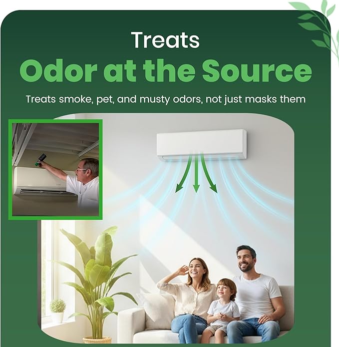 HVAC Air Deodorizer & Mold Treatment Fogger 3-Pack with 3 Scented O-Ring Pads | Air Duct Freshener for HVAC & AC Vents | Plant-Based Thymol Fogger for Home, Car & Commercial Spaces