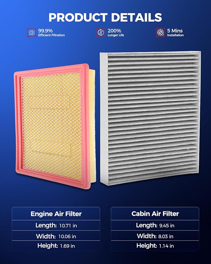 KAX Engine & Cabin Air Filter Kit, Replacement for Chevrolet Colorado 2015-2022, GMC Canyon 2015-2022, Replace# CA11959 CF11966