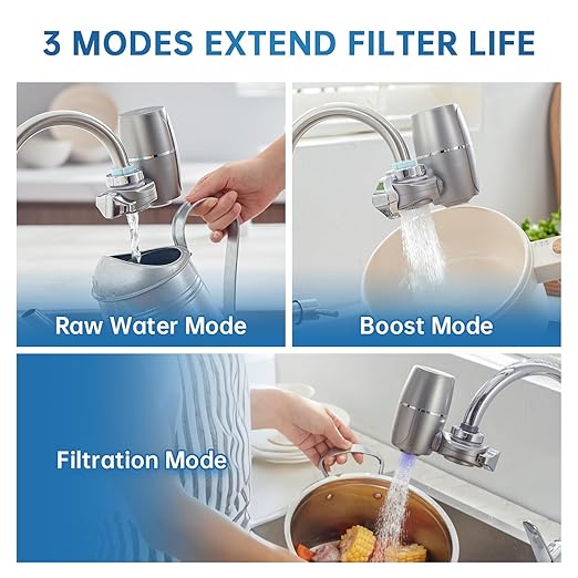 Faucet Water Filter, Sink Filter Water Faucet with NSF42&Blue Light,99.9% Multi-Layer Folded Filter,Removes Chlorine, Odor & Heavy Metals,1*Filter, LJ107