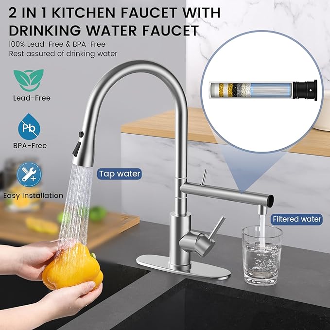 FEELSO Replacement Filters for Feelso Filtered Kitchen Faucet with Pull Down Sprayer (2 Pack), Reduces PFAS, PFOA/PFOS, Lead, Chlorine, Bad Taste & Odor, NSF/ANSI 42 Certified, 50 Gallons