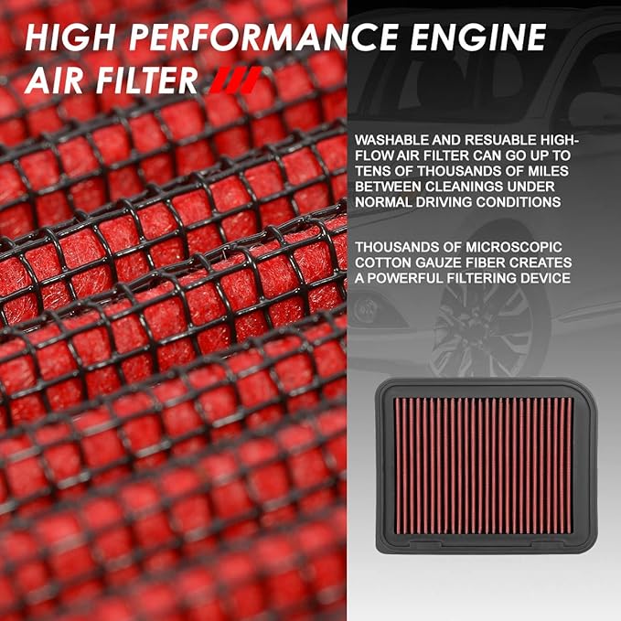 DNA Motoring AFPN-230-RD Washable Drop In Panel Air Filter Enhance Engine Performance [Compatible with 07-08 Mitsubishi Grandis / 13-17 Lancer / 14-20 Outlander / 13-20 Outlander Sport / 13-20 Rvr]