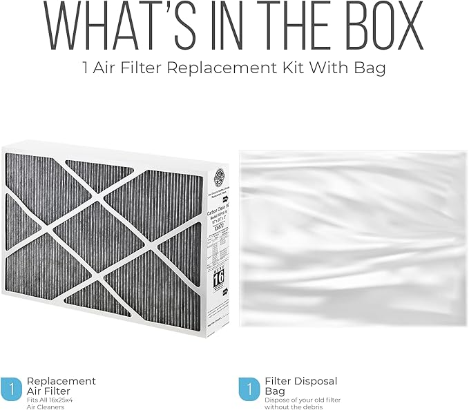 Lennox 16x25x5 Furnace Filter, X6672 Filter Replacement, Merv 16 Carbon Clean with Homequip Disposal Bag 1-Pack (Actual Size: 15.8 x 24.8 x 4.3 Inches)