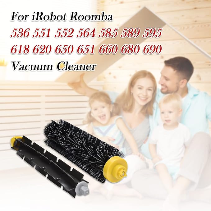 Garbage fighter Replacement Parts for iRobot Roomba 600 Series 690 980 670 660 651 650 630 614 595 585 564 552, 2 Pairs Bristle and Flexible Beater Brush, Vacuum Cleaner Kit