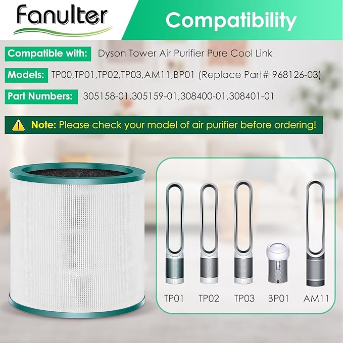 Fan Filter Replacements for Dyson Tower Purifier Pure Cool Link TP01 TP02 BP01 TP03 AM11, TP01 Air Filter for Dyson, Compared to Part 968126-03, 1 Pack