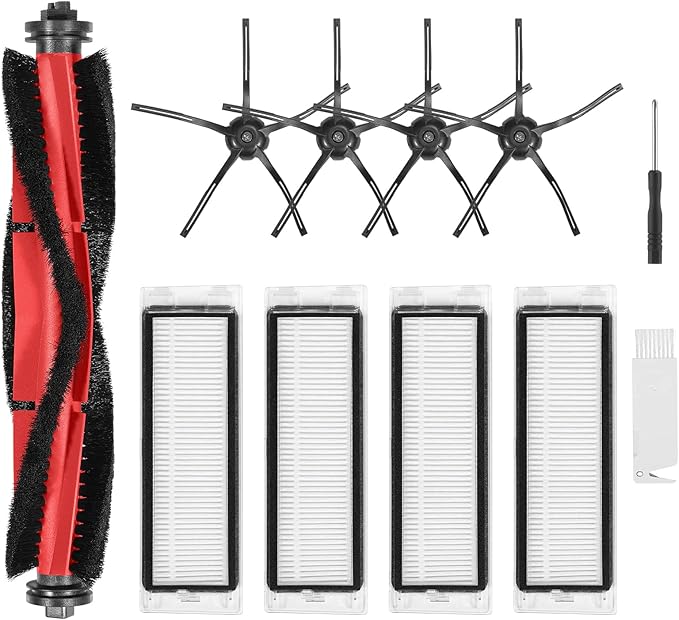 isinlive Q5 Replacement Accessories Kit Compatible with Roborock Q5 Q5+ Q5 Plus Vacuum Cleaner, 1 Main Brush, 4 Hepa Filters, 4 Side Brushes, 1 Cleaning Brush, 1 Screwdriver