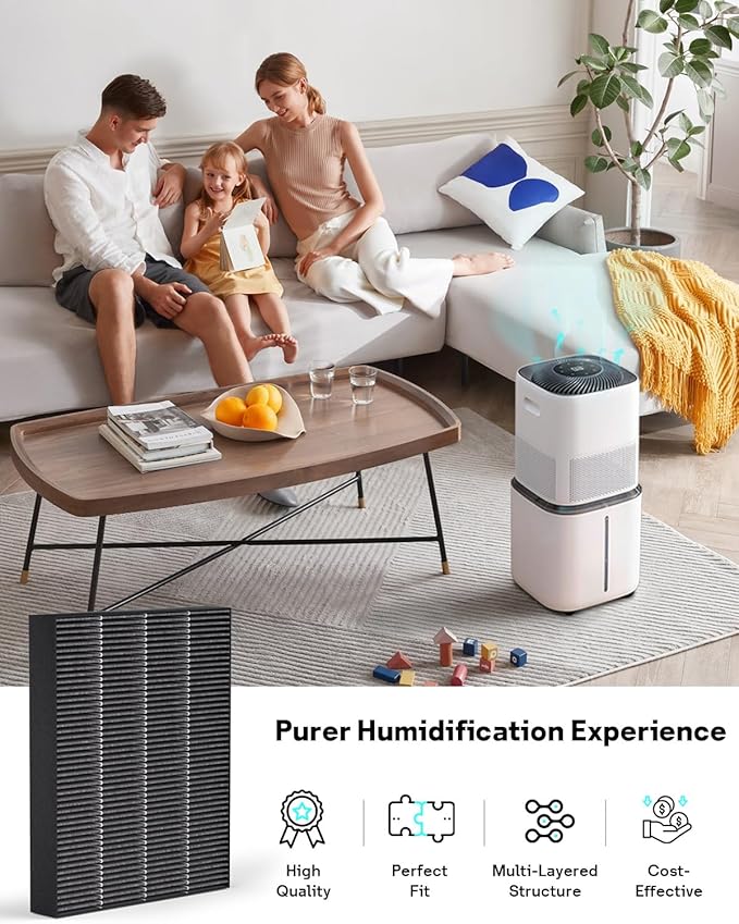 Leemone 8-Pack Replacement Filters for LEVOIT Superior 6000S Smart Evaporative Humidifier, Captures Large Particles & Minerals, Gray