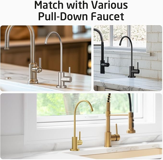 KES NSF Certified All Metal Drinking RO Water Faucet for Kitchen Sink, Lead-Free 18/8 Stainless Steel Reverse Osmosis Faucet, Water Filter Faucet for Most RO Water System, Non-Air Gap, Brushed Gold