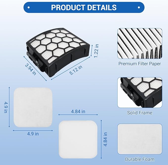 LA502 Filter Replacement for Shark LA502 LA300 LA301 LA322 LA500 LA500WM LA455 LA702 LA360 LA362 LA351 Rotator Lift-Away ADV DuoClean PowerFins Upright Vacuum, Part XFFK320 & XHF320, 2 HEPA 4 Foam
