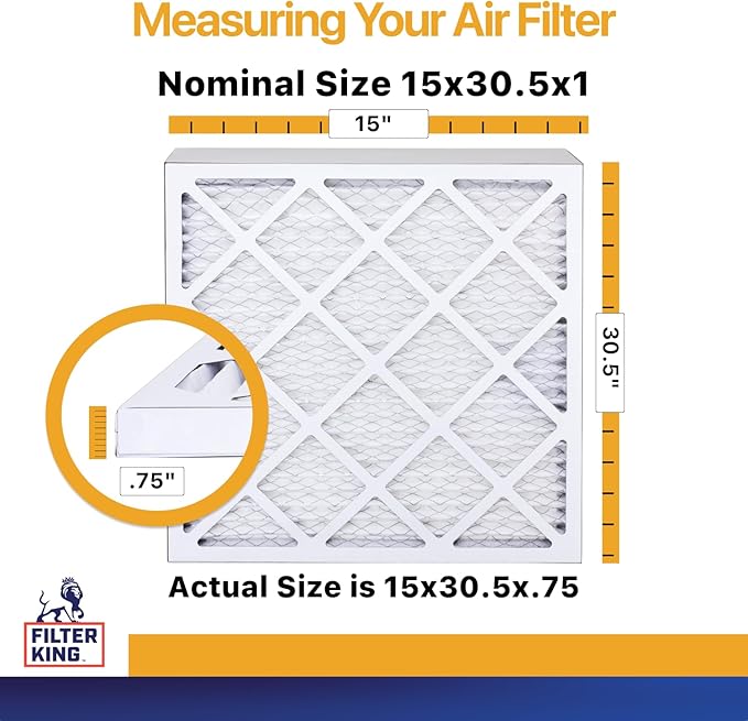 Filter King 15x30.5x1 Air Filter (MERV 13) (6-Pack) Dust & Allergy Control AC Furnace Filters, MADE IN USA, HVAC, Pleated, Electrostatic (Actual Size: 15 x 30.5 x .75)