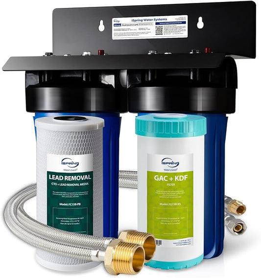 iSpring US21B-CPB 4-Layer High Capacity Under Sink Water Filter, Reduces Lead, PFAS, PFOA/PFOS, Chlorine, Bad Taste & Odor, w/ 2 Upgraded Direct Connect Hoses