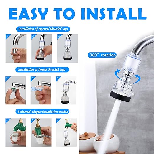 Water Purification Unit - Chlorine Reduction, 360 Rotating Design, Adjustable Three Modes Materials, Convenient Replacement Packages