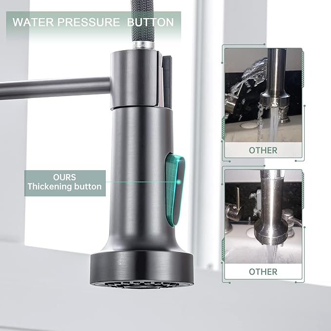 WEWE Black Stainless Kitchen Faucet, Faucet for Kitchen Sink with Pull Down Sprayer Gray Matte Gun Black Kitchen Faucet with Deck Plate Stainless Steel Farmhouse Commercial Single Handle Sink Faucet