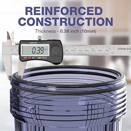 SimPure Whole House Water Big Filter Housing (DB10C), 10" x 4.5", Blue for Whole Home Water Filtration, Sediment Water Filter System for Well, 1" NPT Brass Port (Clear Housing)
