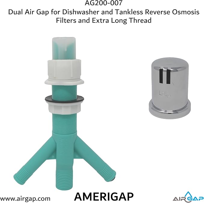 Dual Air Gap for Dishwasher and Tankless Reverse Osmosis Filter with Extra Long Thread (AG200-007 AMERIGAP)