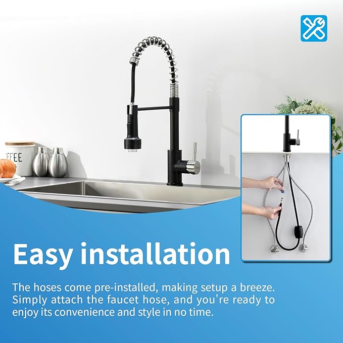 GIMILI Kitchen Faucet with Pull Down Sprayer Single Hole Stainless Steel LED Faucet, Suitable for Farmhouses, RV, Laundry Room, Outdoor, and Campers. Llave para fregadero de cocina Nickel and Black
