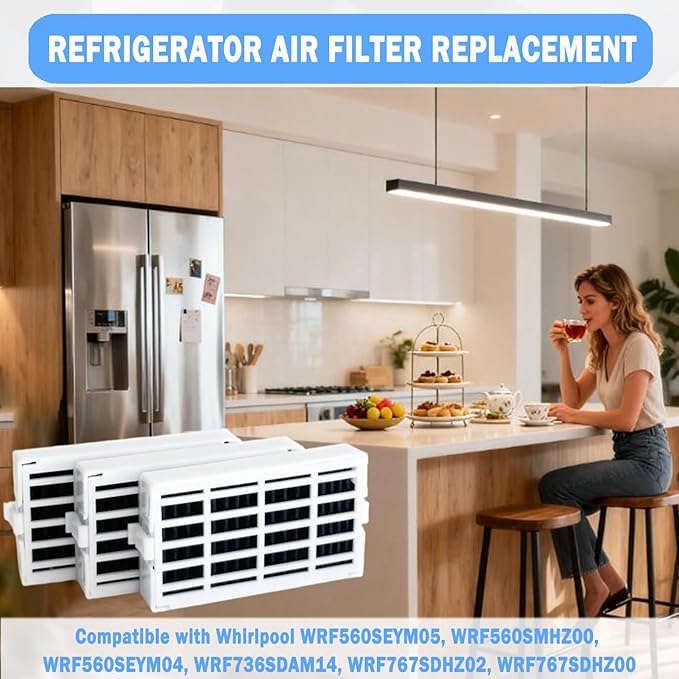 3 Pcs Refrigerator Air Filter Replacement Compatible with Whirlpool WRF560SEYM05, WRF560SMHZ00, WRF560SEYM04, WRF736SDAM14, WRF767SDHZ02, WRF767SDHZ00